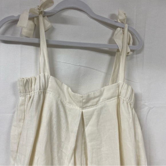 Tribe Alive Linen Jumpsuit M/L Wide Leg Cream Tie Strap Minimalist Resort - Picture 2 of 5